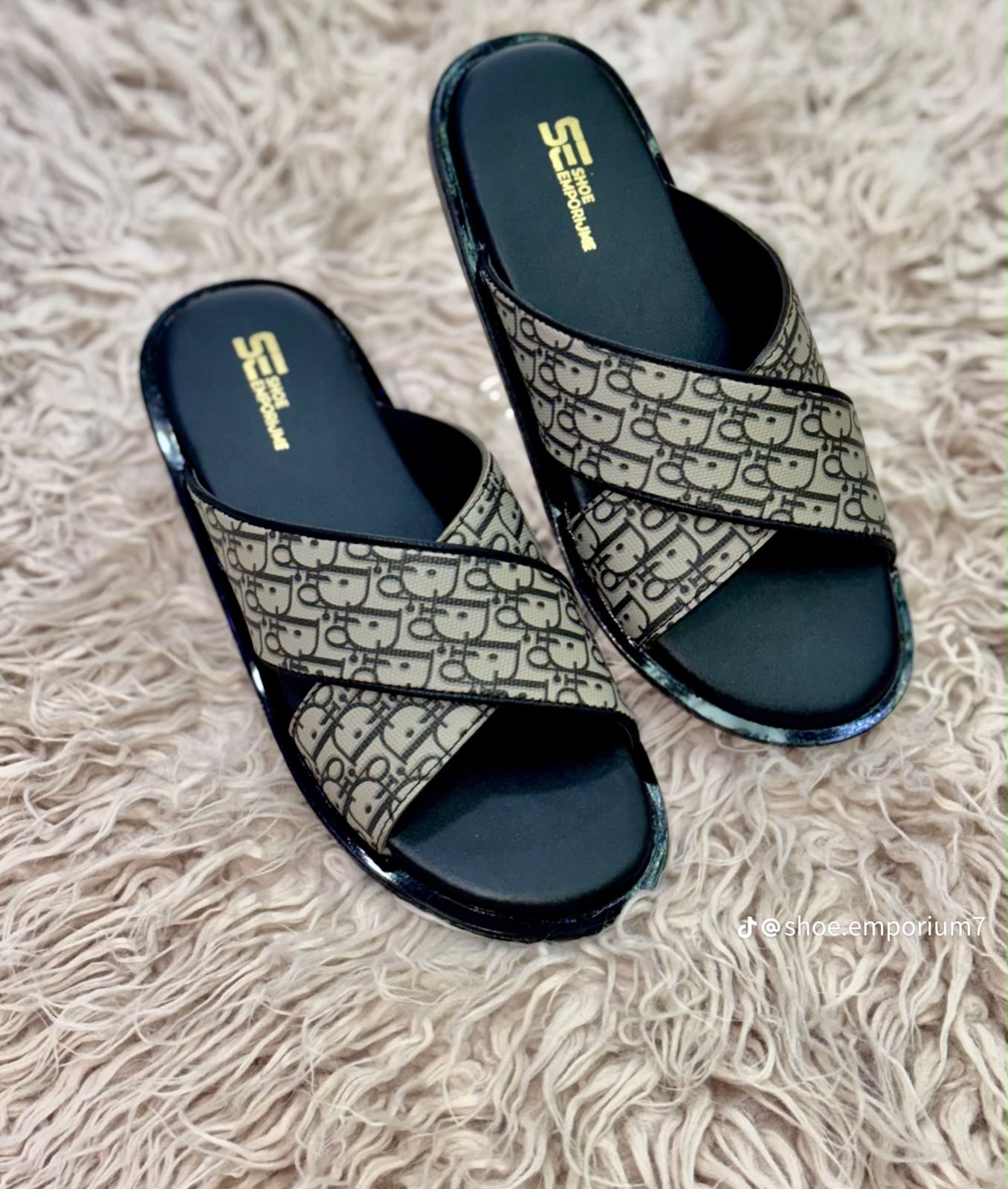 Men's Premium Monogram Cross-Strap Slides – Casual Luxury Slip-On Sandals