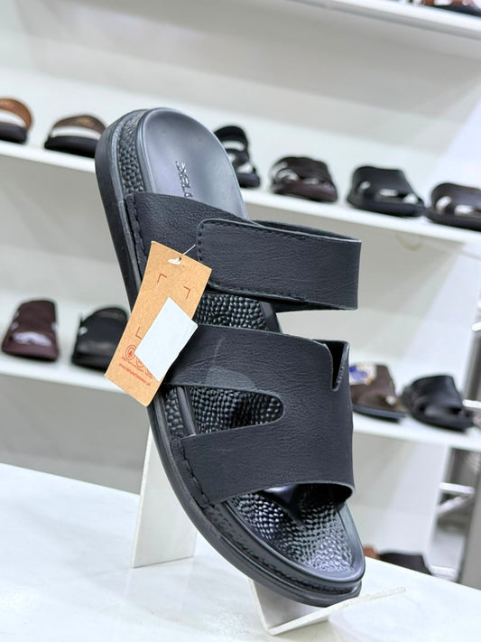 Sela Men’s Premium Dual-Strap Cutout Sandals – Comfort Casual Black Slides