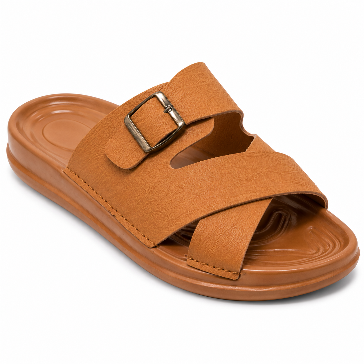 Men's Classic Tan Criss-Cross Strap Sandals – Casual Comfort Buckle Slides