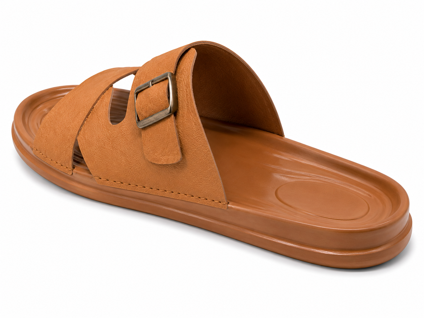 Men's Classic Tan Criss-Cross Strap Sandals – Casual Comfort Buckle Slides