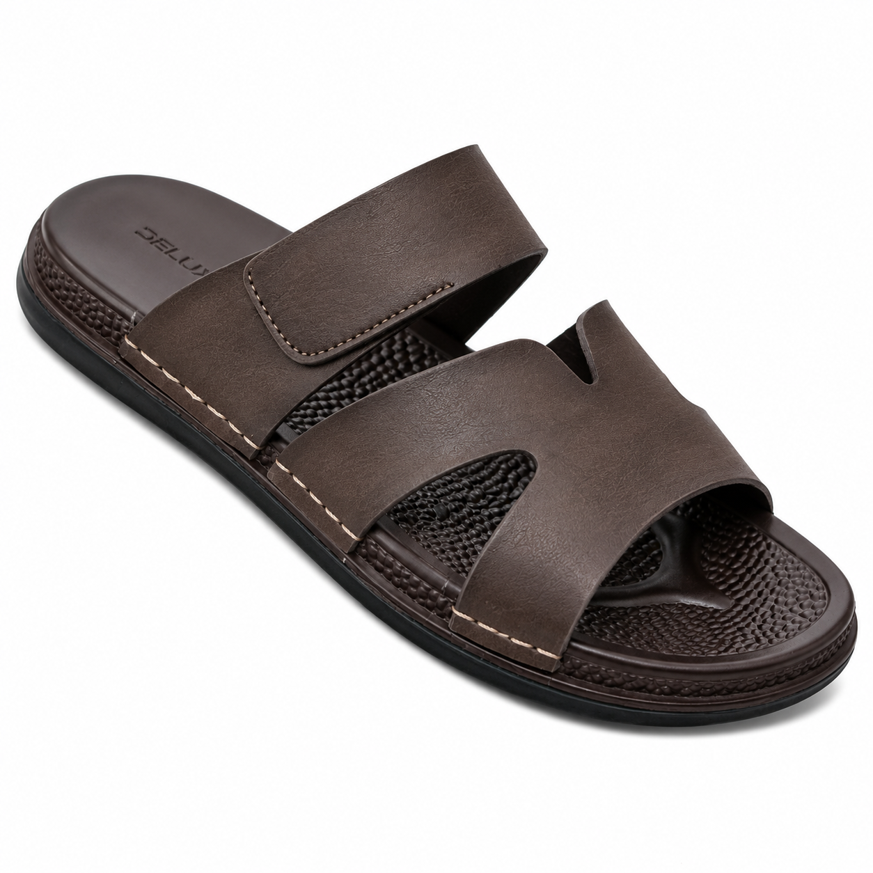 Deluxe Men's Premium Textured Brown Slides – Casual Comfort Dual-Strap Sandals