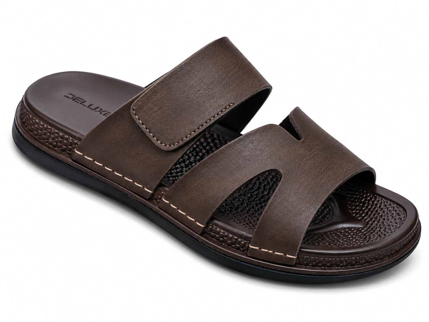Deluxe Men's Premium Textured Brown Slides – Casual Comfort Dual-Strap Sandals