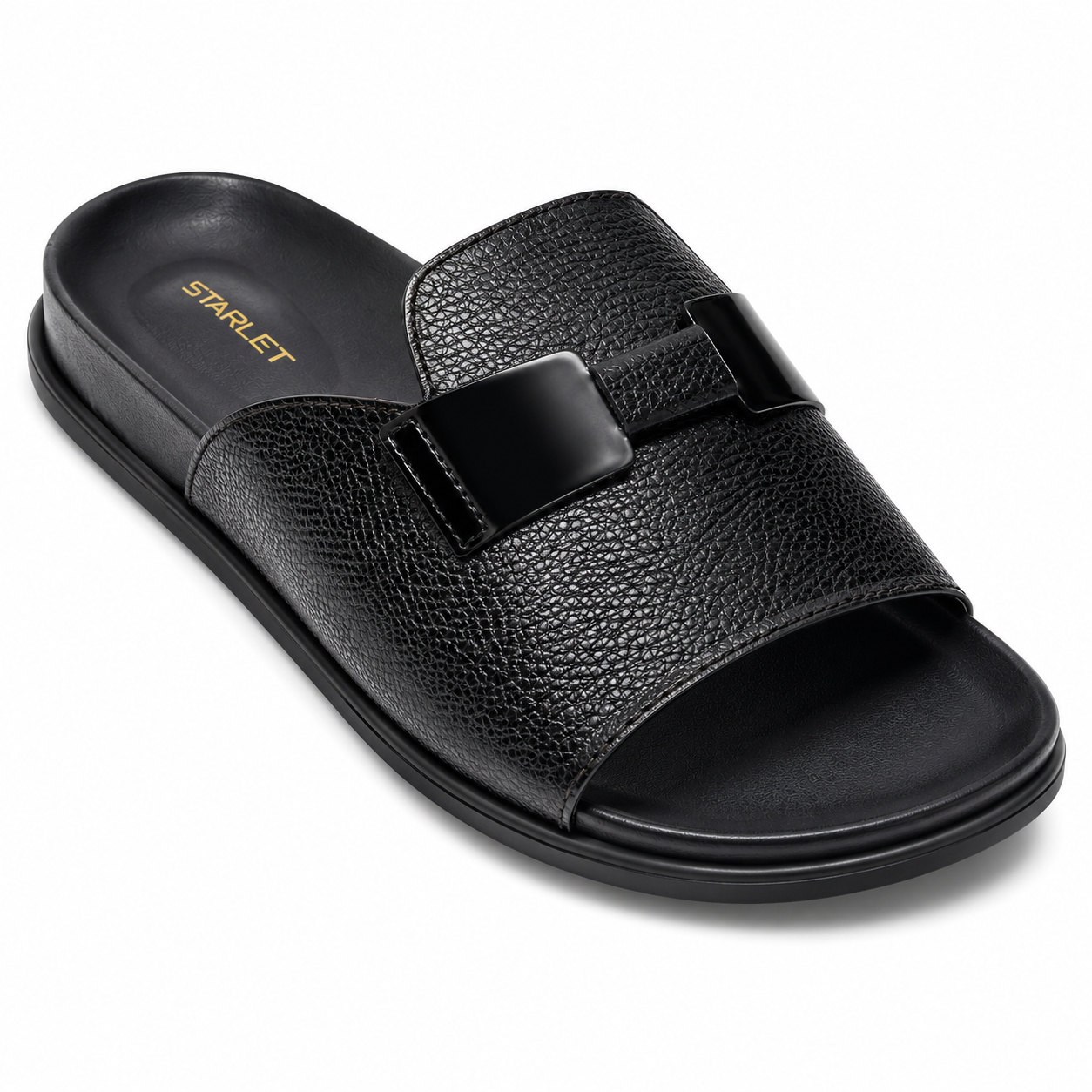 Starlet Men’s Luxury Textured Black Slides – Premium Casual Slip-On Sandals