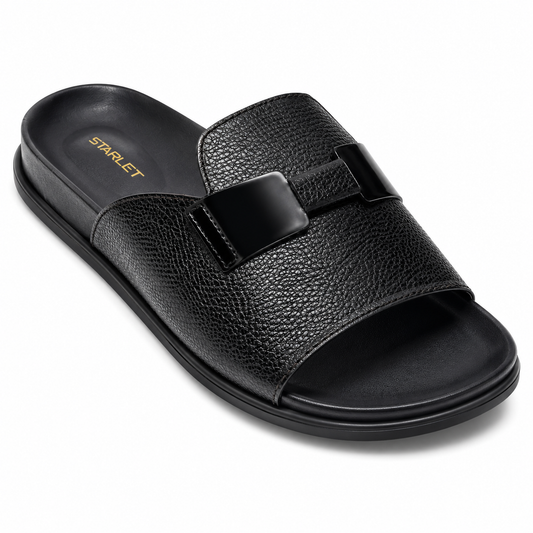 Starlet Men’s Luxury Textured Black Slides – Premium Casual Slip-On Sandals