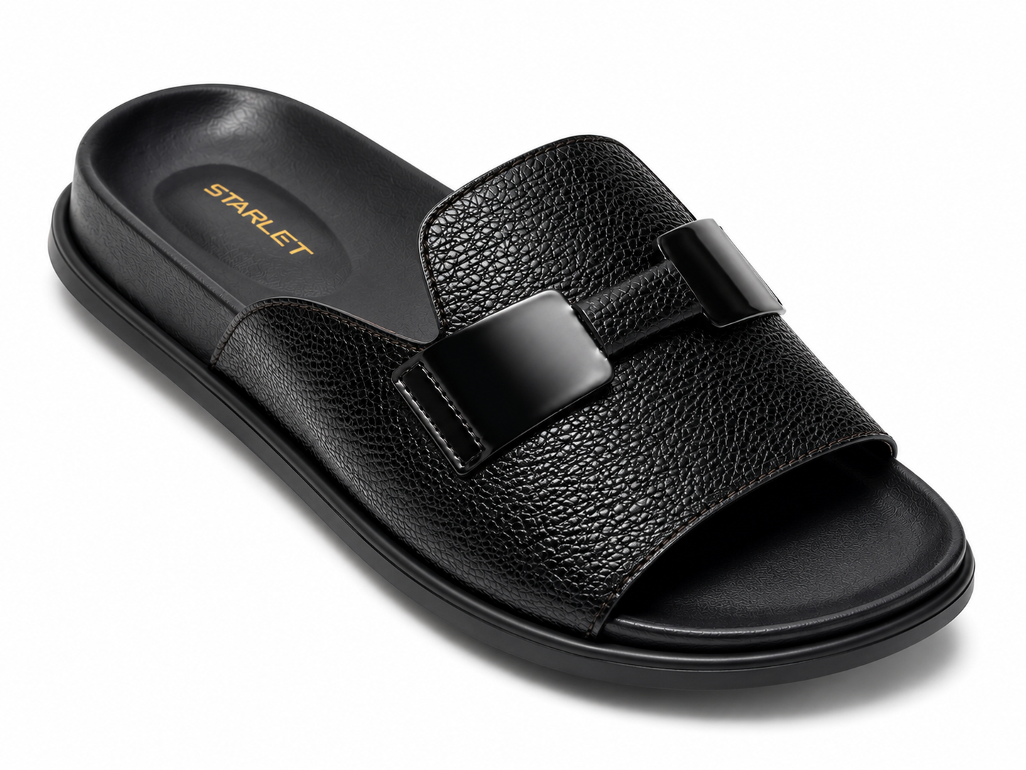 Starlet Men’s Luxury Textured Black Slides – Premium Casual Slip-On Sandals