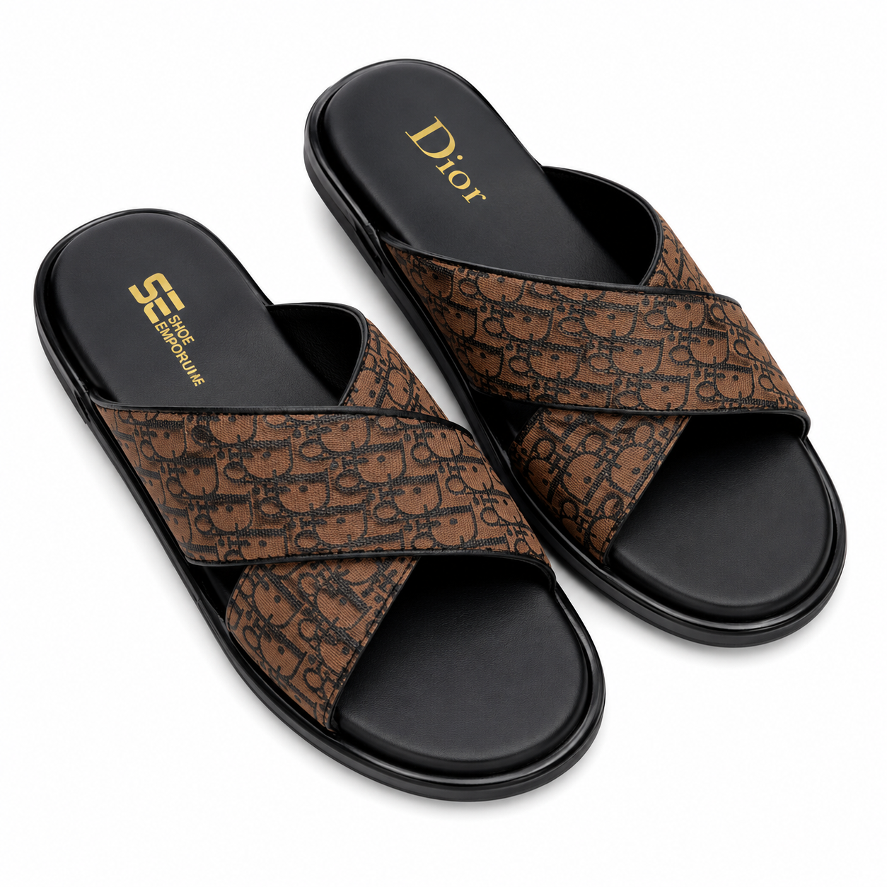 Men's Premium Monogram Cross-Strap Slides – Casual Luxury Slip-On Sandals