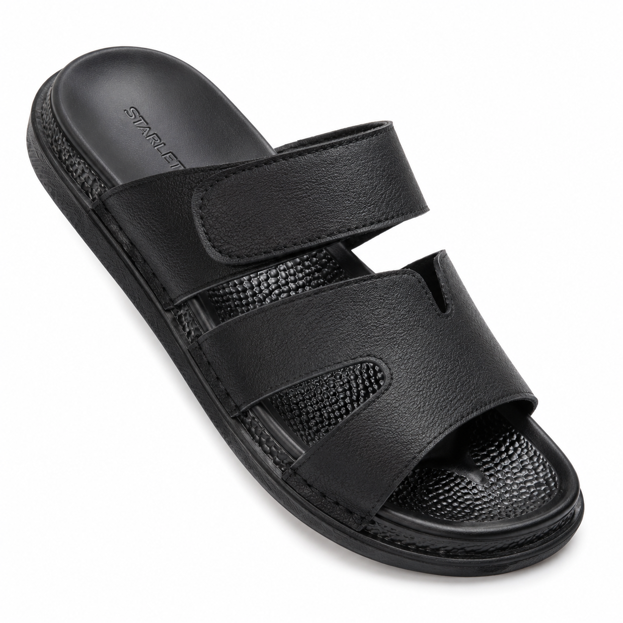 Sela Men’s Premium Dual-Strap Cutout Sandals – Comfort Casual Black Slides