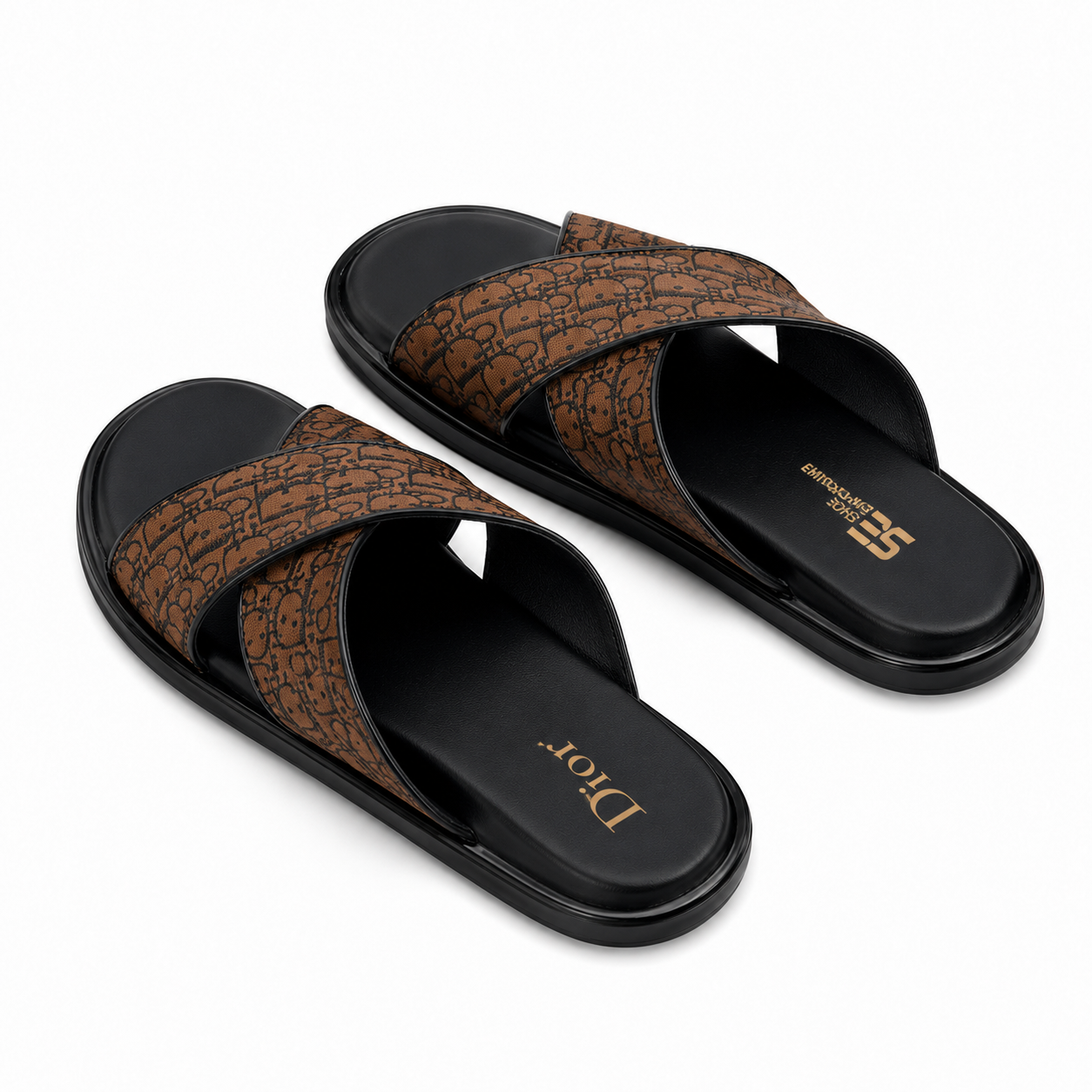 Men's Premium Monogram Cross-Strap Slides – Casual Luxury Slip-On Sandals