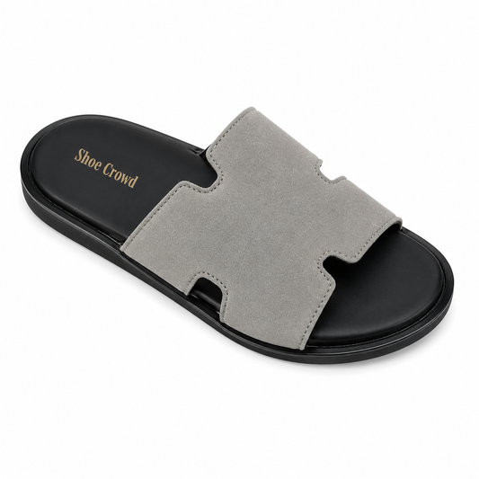 Shoe Crowd Men’s Premium Suede H-Strap Slides – Luxury Casual Slip-On Sandals