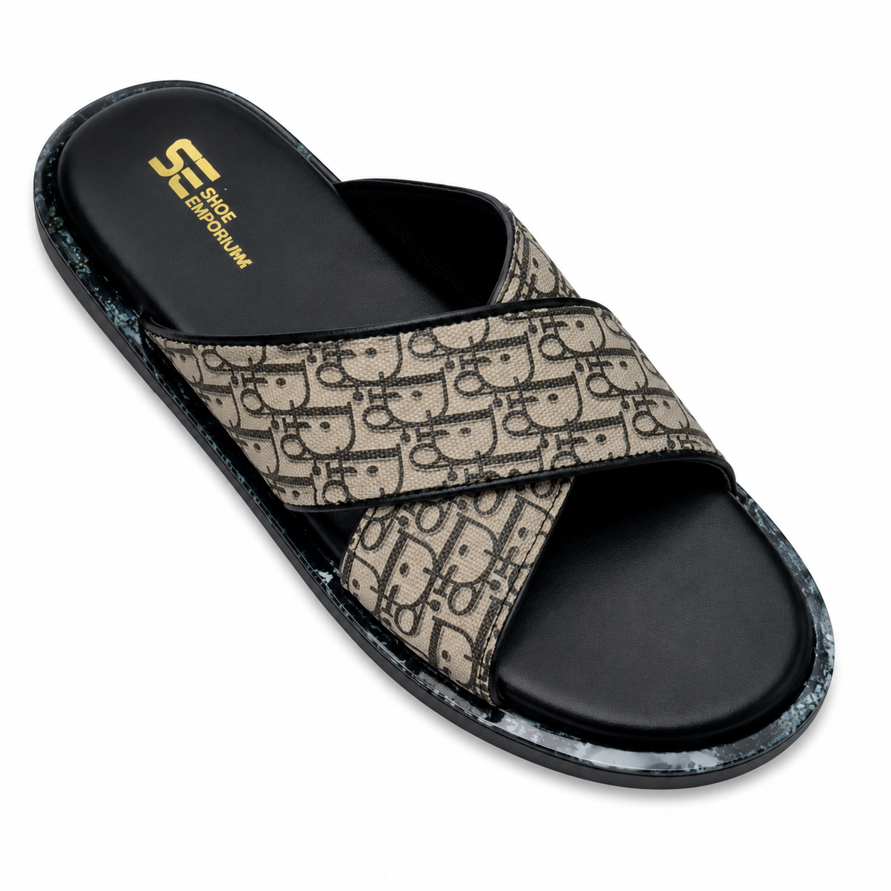 Men's Premium Monogram Cross-Strap Slides – Casual Luxury Slip-On Sandals