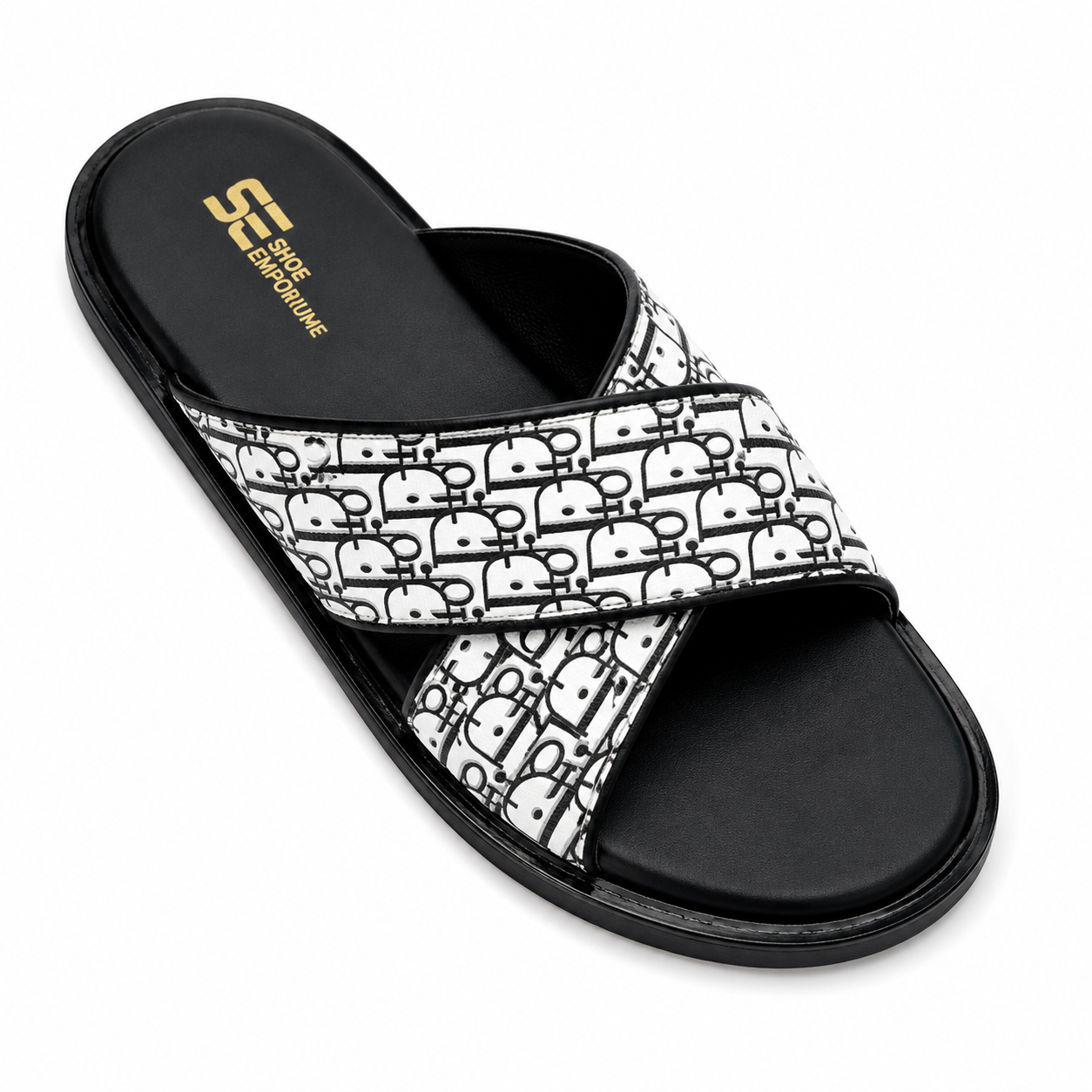 Men's Premium Monogram Cross-Strap Slides – Casual Luxury Slip-On Sandals