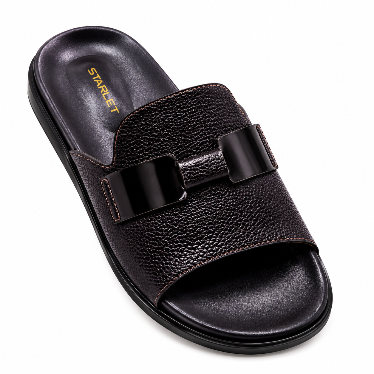 Starlet Men’s Luxury Textured Black Slides – Premium Casual Slip-On Sandals