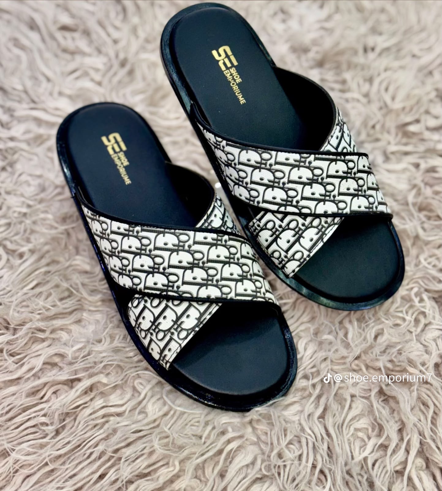 Men's Premium Monogram Cross-Strap Slides – Casual Luxury Slip-On Sandals
