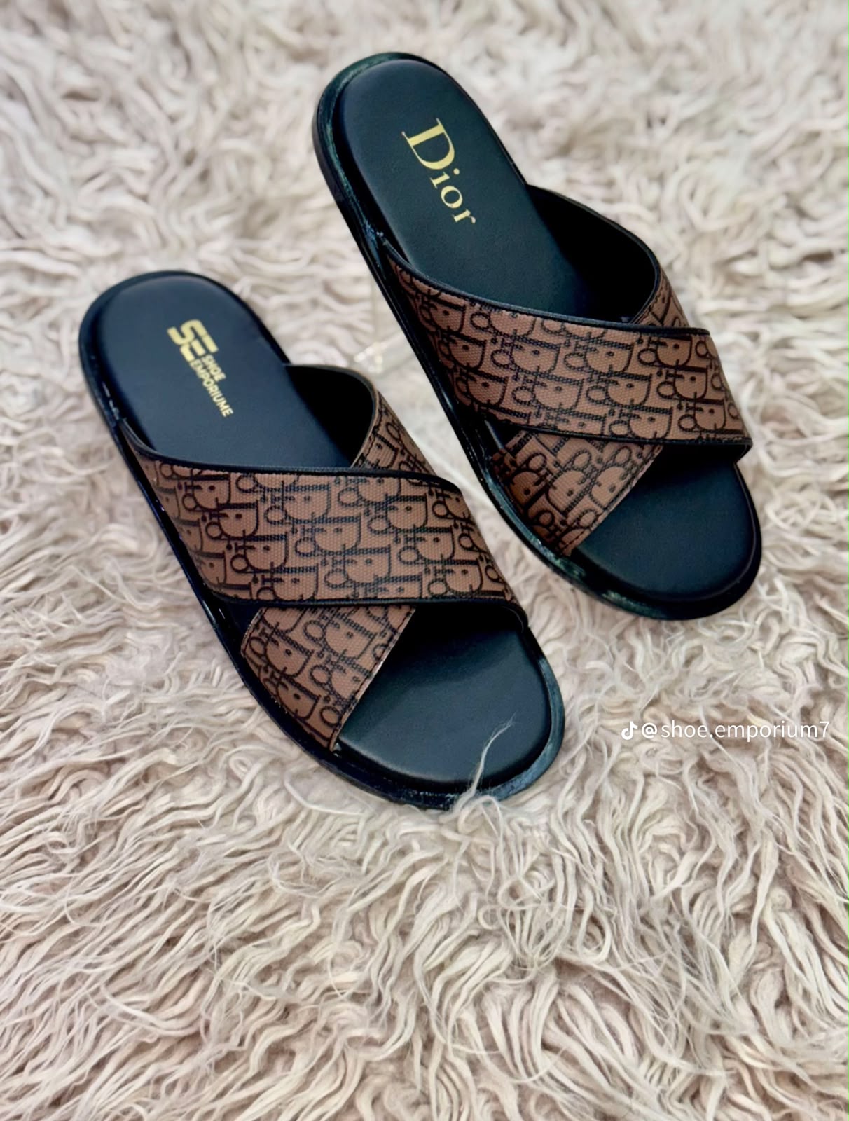 Men's Premium Monogram Cross-Strap Slides – Casual Luxury Slip-On Sandals