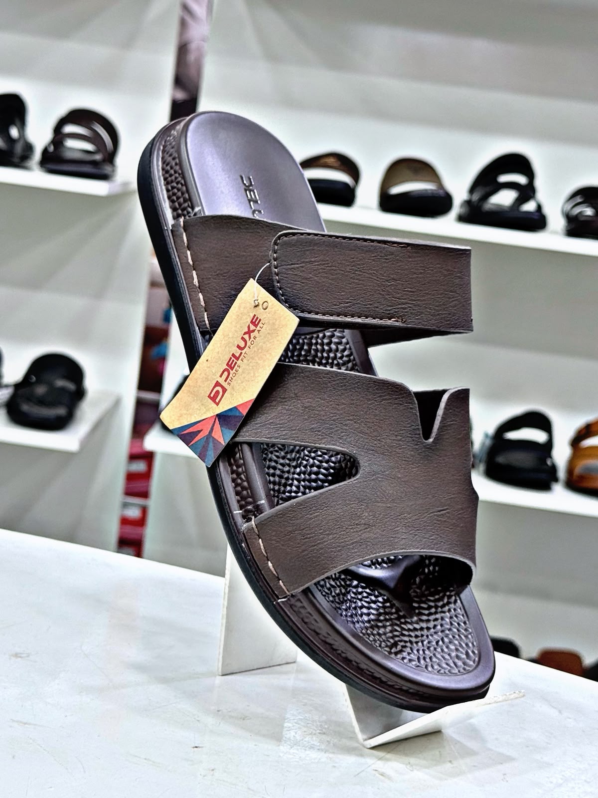 Deluxe Men's Premium Textured Brown Slides – Casual Comfort Dual-Strap Sandals